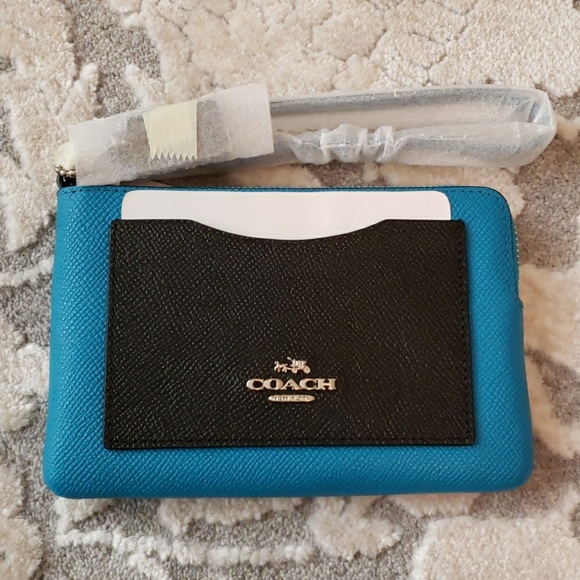 Coach corner colorblock wristlet, Teal and Black - Picture 1 of 4